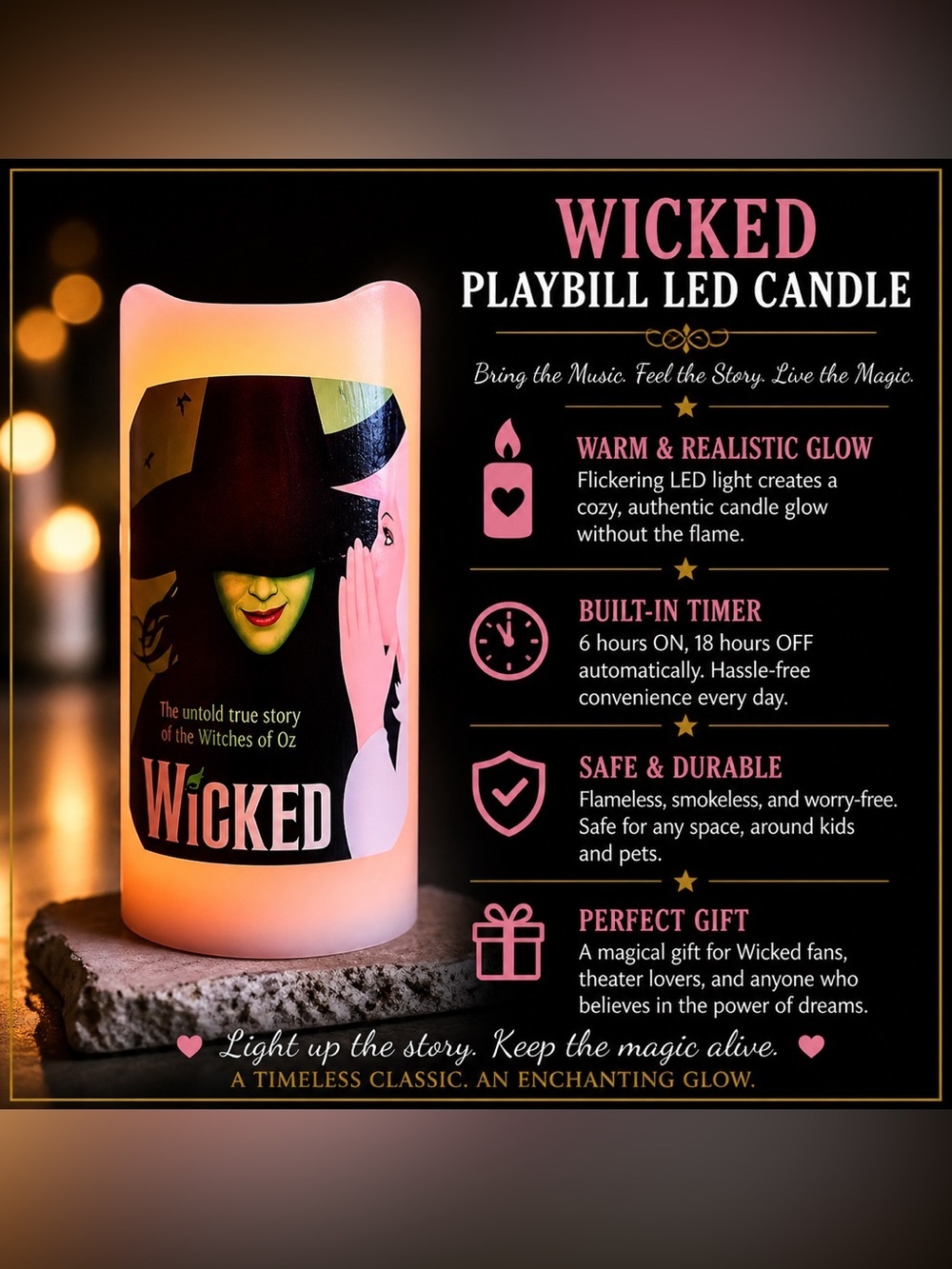 *30off3* NWOT. 🕯Wicked - Musical Theater Flameless Candle